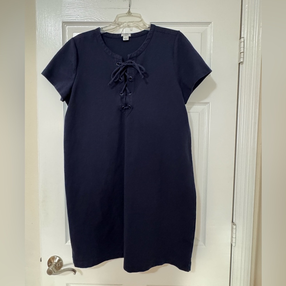 J Crew Factory Navy Blue Lace Up Knit Dress Stretch Size XL